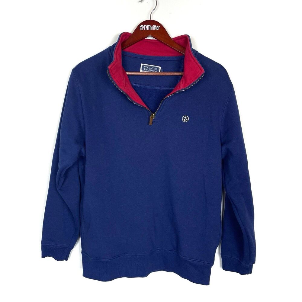 Volunteer Traditions Mens Pullover Quarter Zip Preppy Sweatshirt Blue Size Small
